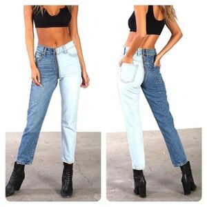 Revice Yin Yang Split Denim Zip Around Skinny Jeans in Tokyo Wash